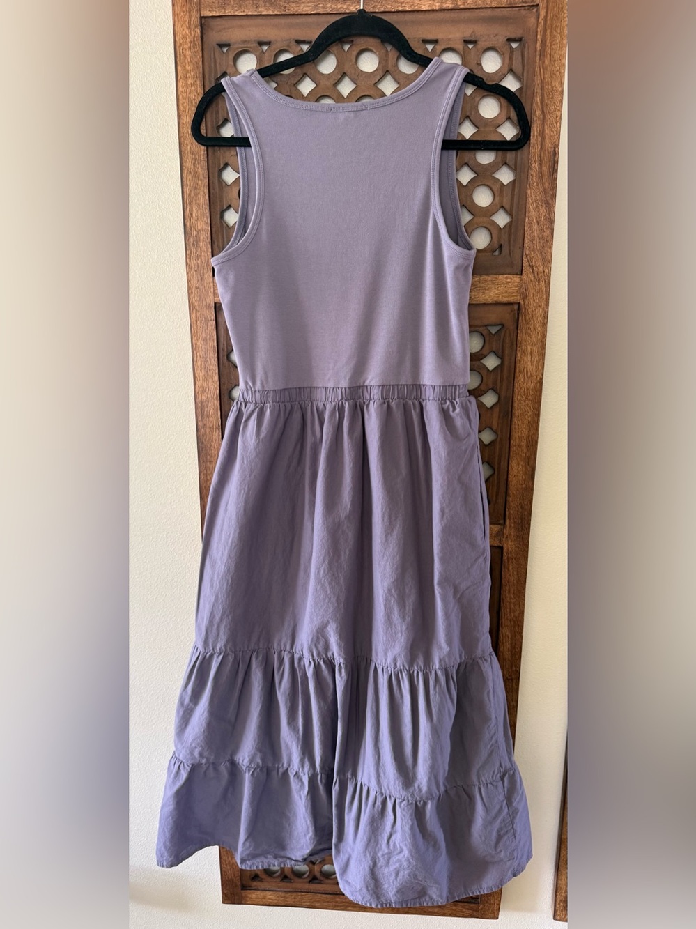 EVEREVE Lavender Tiered Midi Dress Medium Sleeveless Pocket Casual - Picture 2 of 4